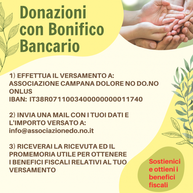 CONTRIBUISCI CON DONAZIONI IN DENARO A MEZZO BONIFICO - ASSOCIAZIONE CAMPANA DO.NO 